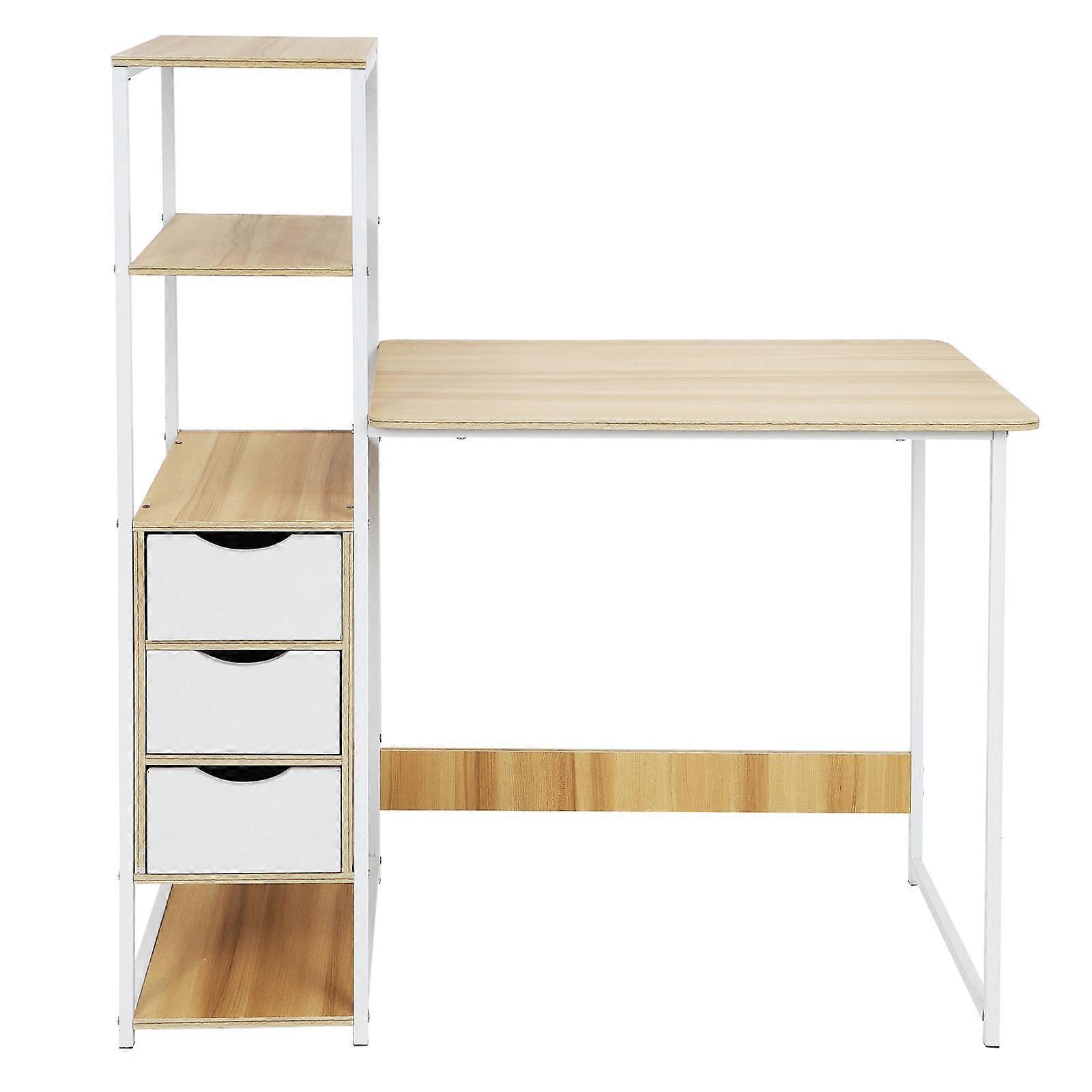 Bedroom Corner Desk Study Table With Side Shelf For Home Use Modern Design Iron Wood Material 43.3×39.4×19.7in Storage 1Set