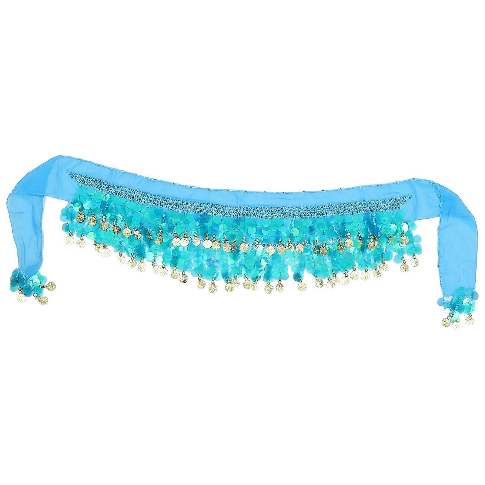 Sequin Dance Skirt For Women Belly Dancing Accessory Sky-Blue Rectangular Adjustable Size 1Pack