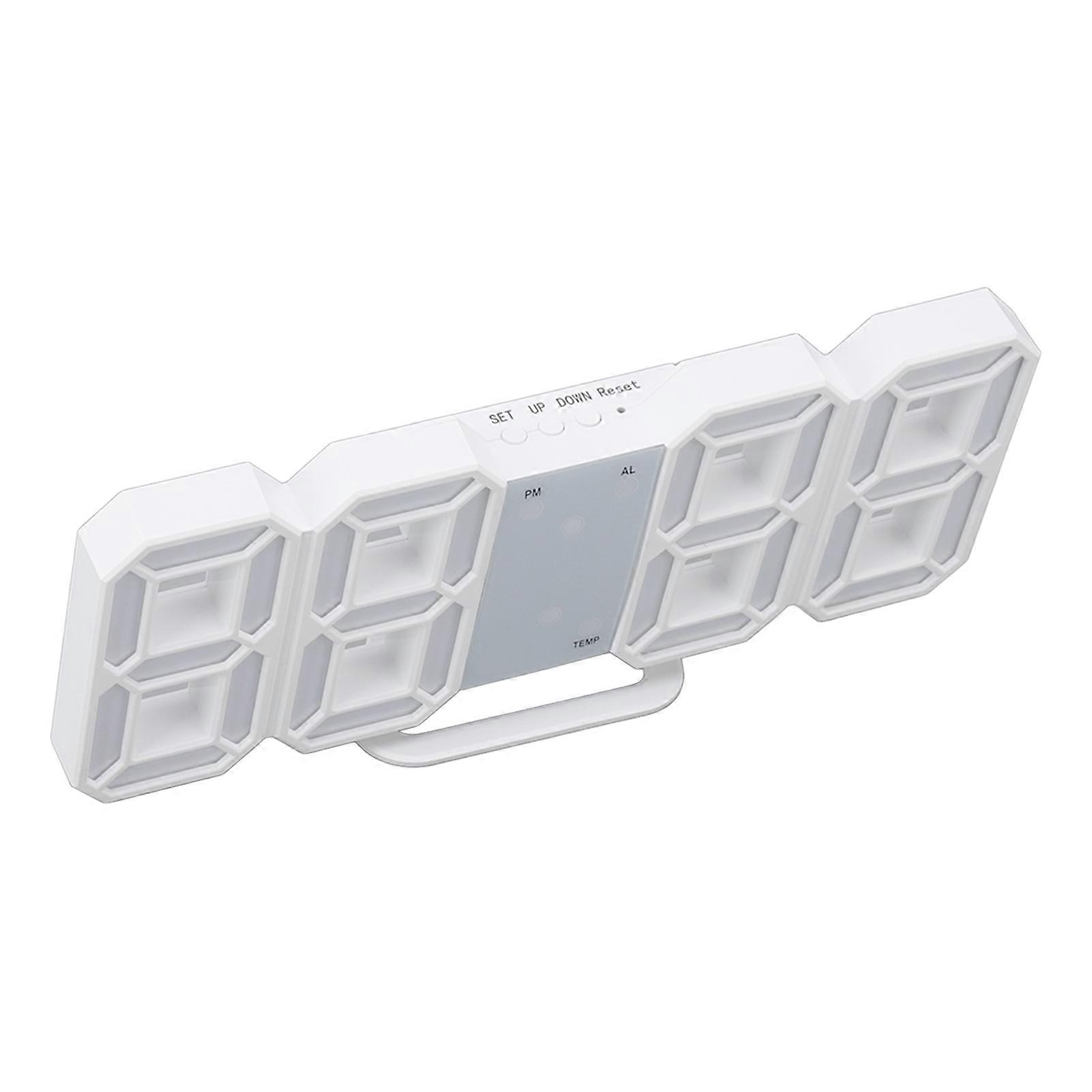 3D LED Digital Clock Time Temperature Display Night Light Alarm Function White 3D Digital Clock for Home Regular Version 