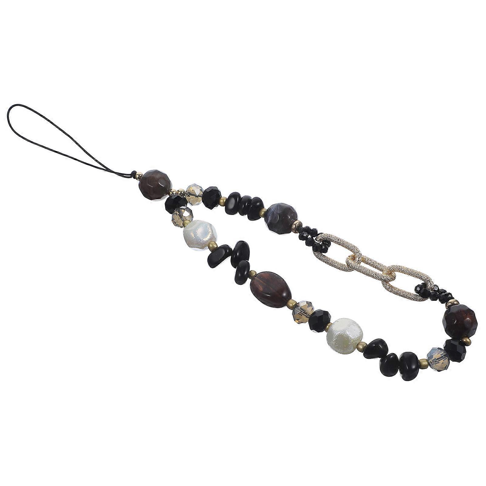 Beaded Chain Phone Charm Strap with Black Stones and Crystal for Decor Lightweight and Durable 0.5in x 7.9in