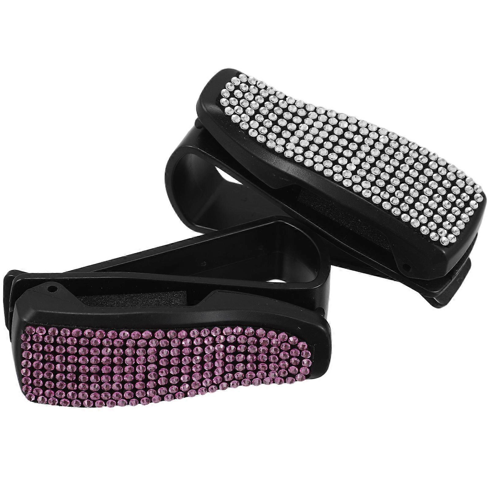 Bling Car Visor Sunglass and Card Holder Multifunctional ABS Rhinestone Clip with Antislip Design for Car Use Multi Color