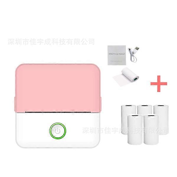 Portable Thermal Printer with 5 Rolls Paper for Printing Diaries, Photos, Notes, Memos Pink