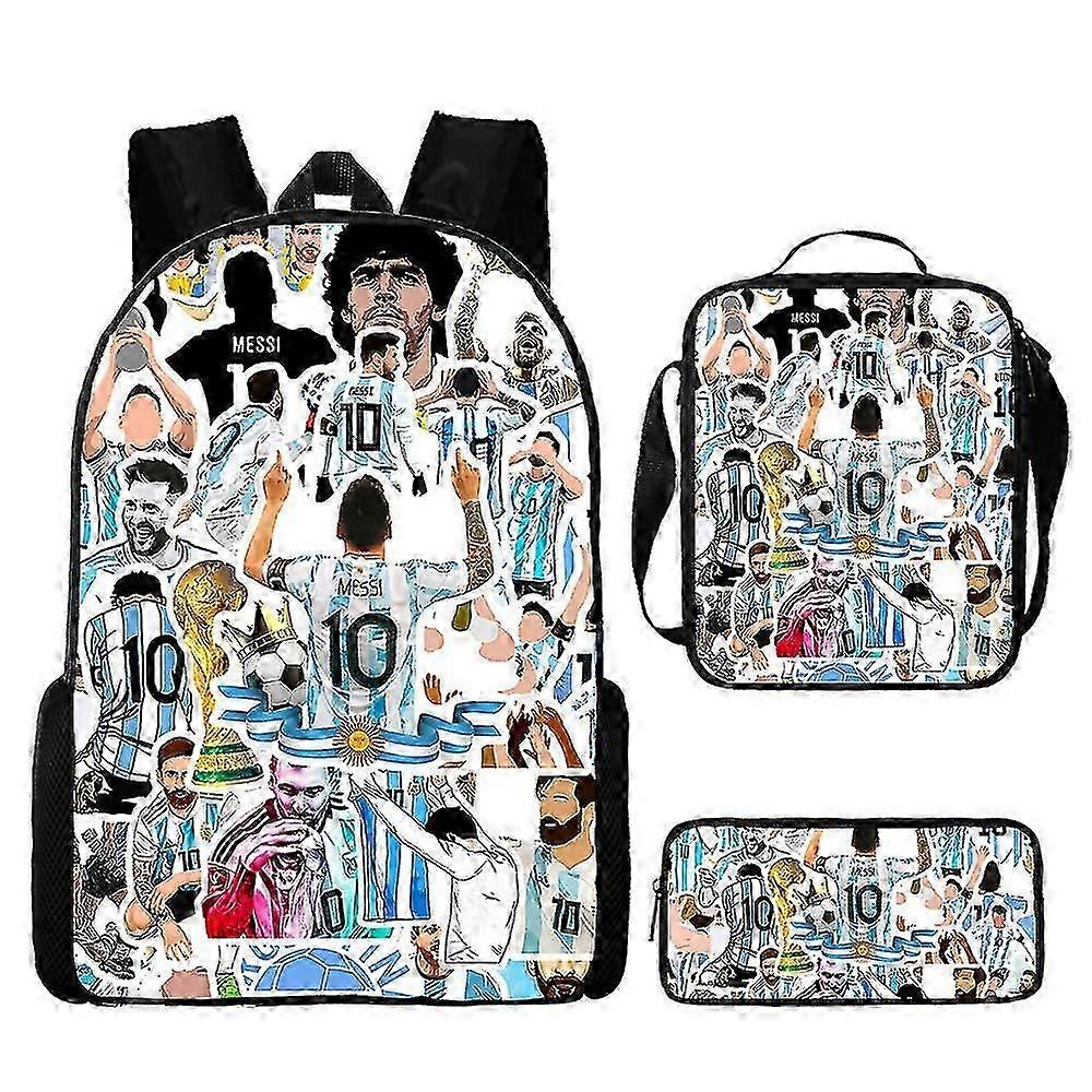 Kids' Lionel Messi Print Backpack Set - Fun Dinosaur Theme with School Essentials