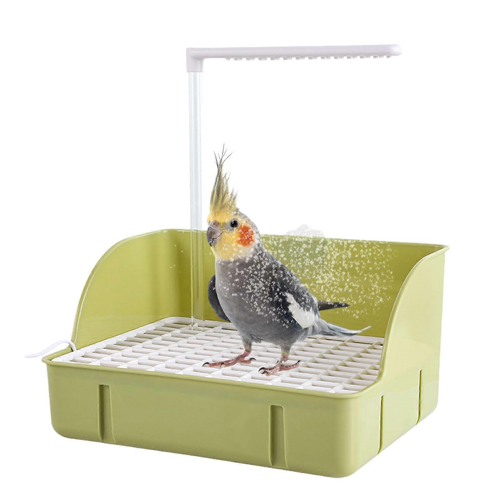 Parrot Automatic Bathtub, splashproof, USBpowered, PP material, safe for birds (Green/White)