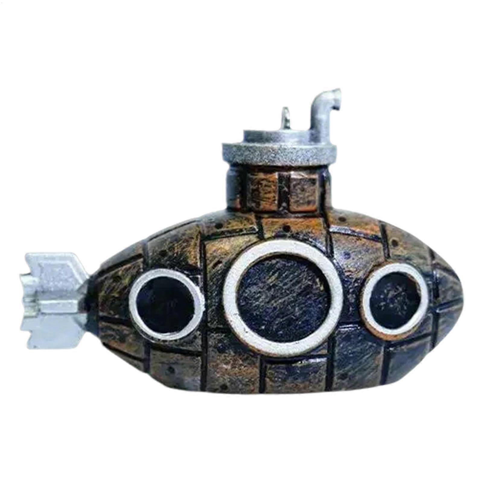 Floating Aquarium Decoration - Retro Bronze Submarine Toy for Betta Fish and Shrimp Hideouts, Aquatic Landscaping