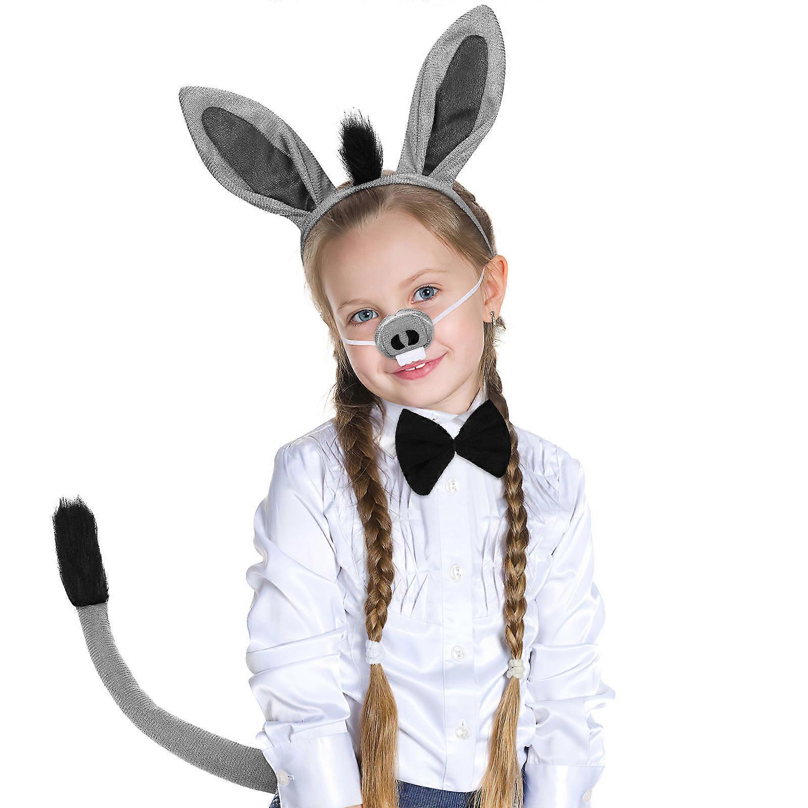 1 Set Donkey Costume Props Includes Donkey Ear Headband Tail Bowtie and Nose Decor