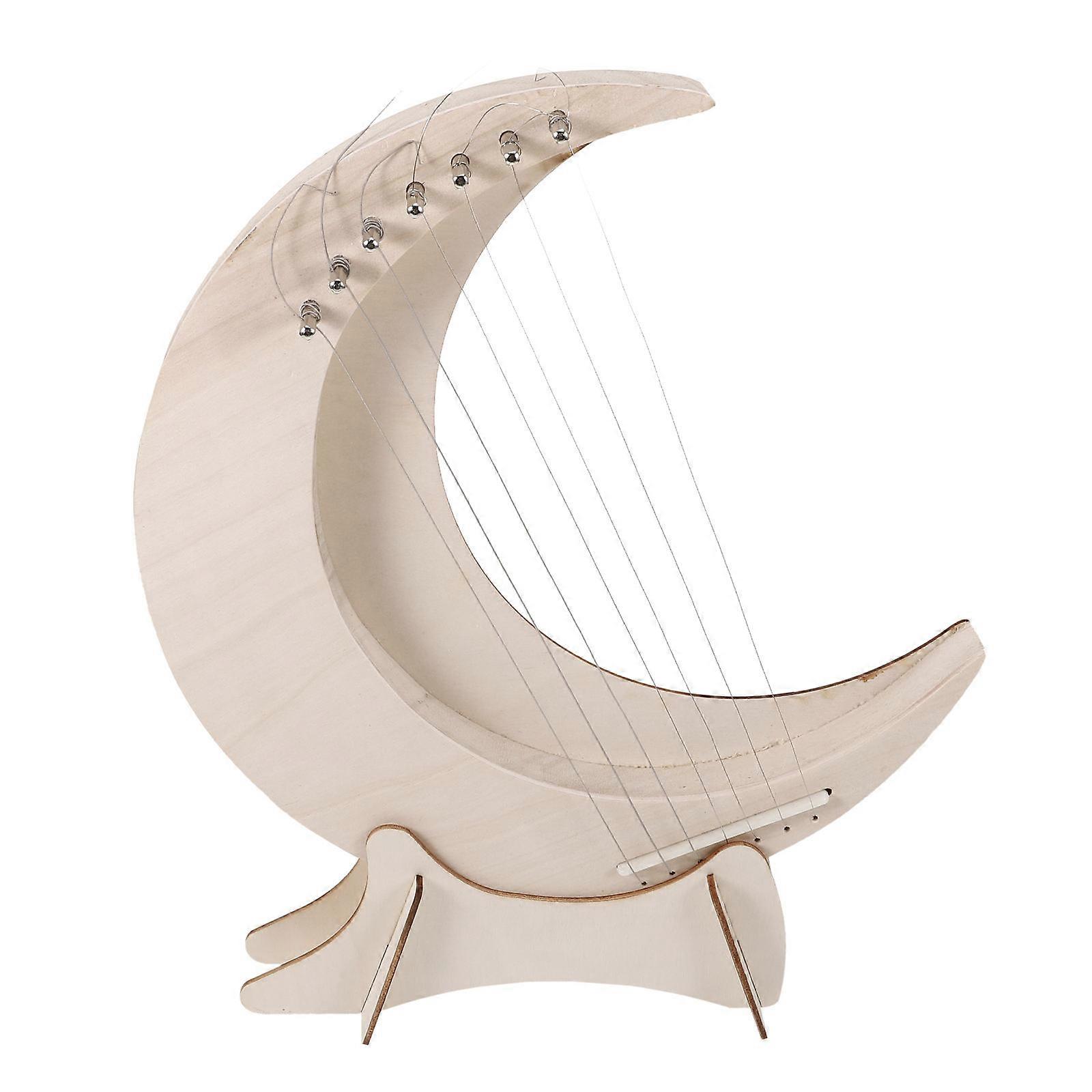 Portable Moon Shaped Wooden Harp with 7 Strings for Beginner Musicians and Home Music Lovers 7String