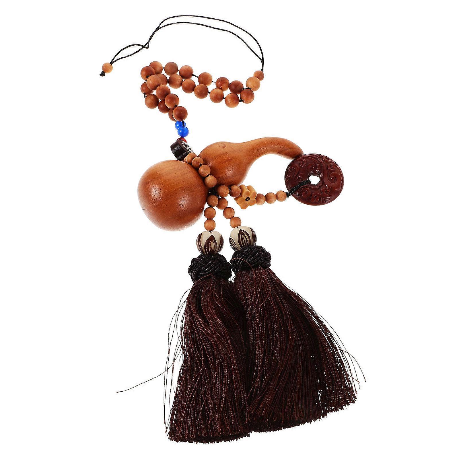 Wooden Lucky Gourd Feng Shui Charm Pendant for Car with Tassel Multi Color Enhance Good Luck