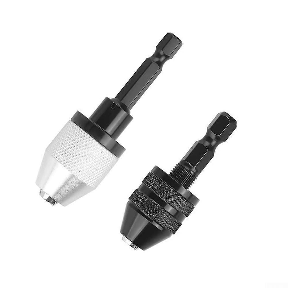 Quickrelease drill chuck adapter with hex shank for efficient use with cordless screwdrivers, sizes 0.3, 3, 6, 5 mm and 0.3, 3, 6 mm, 2 pieces.