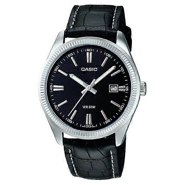 CASIO MTP-1302PL-1AVEF Herren Quarzuhr - Krokodilleder - Analog - Wasserdicht 5 ATM - Silber Schwarz