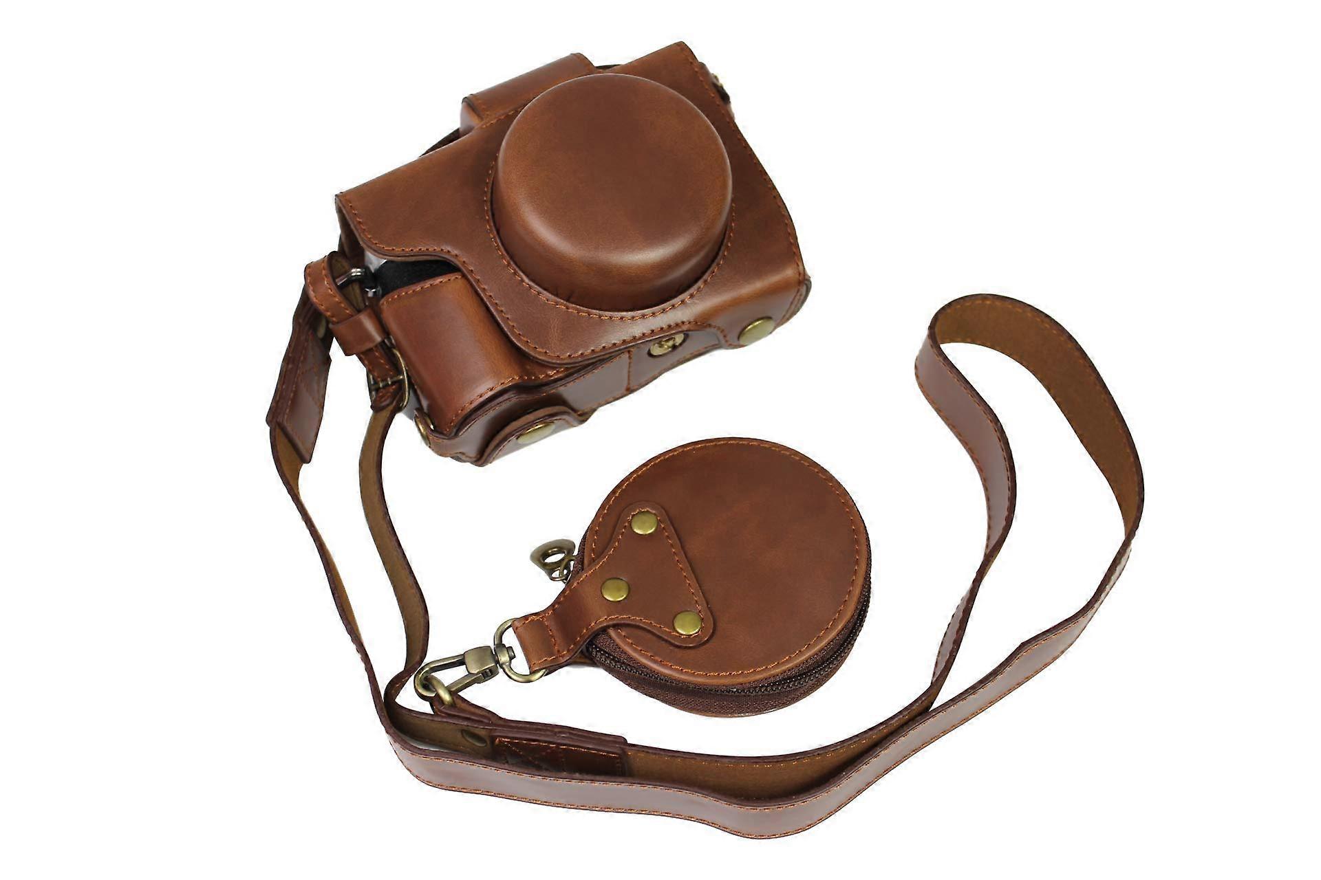 Bottom Opening Version for Olympus OMD EM10 Mark IV Full Protection Leather Camera Case Bag with Shoulder Strap, dark brown