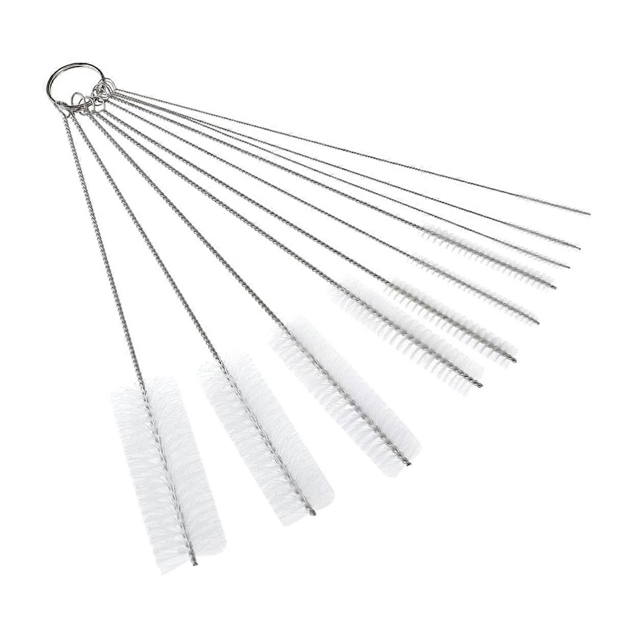 Nylon Pipe Brush Pack of 10 - Tight Cleaning Brushes for Spray Gun, Airbrush, and Detergent Hose, White Nylon Material