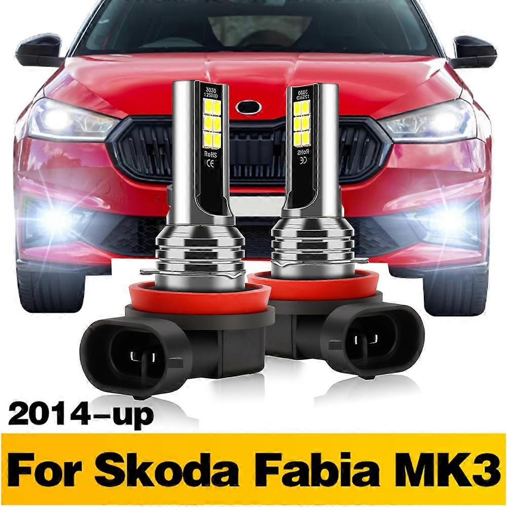 2Pcs LED Lamp H8 H11 H16JP Car Front Fog Light 6000K For SKODA Fabia MK3 2014 2015 2016 2017 2018 2019 2020 2021 2022 2023 2024