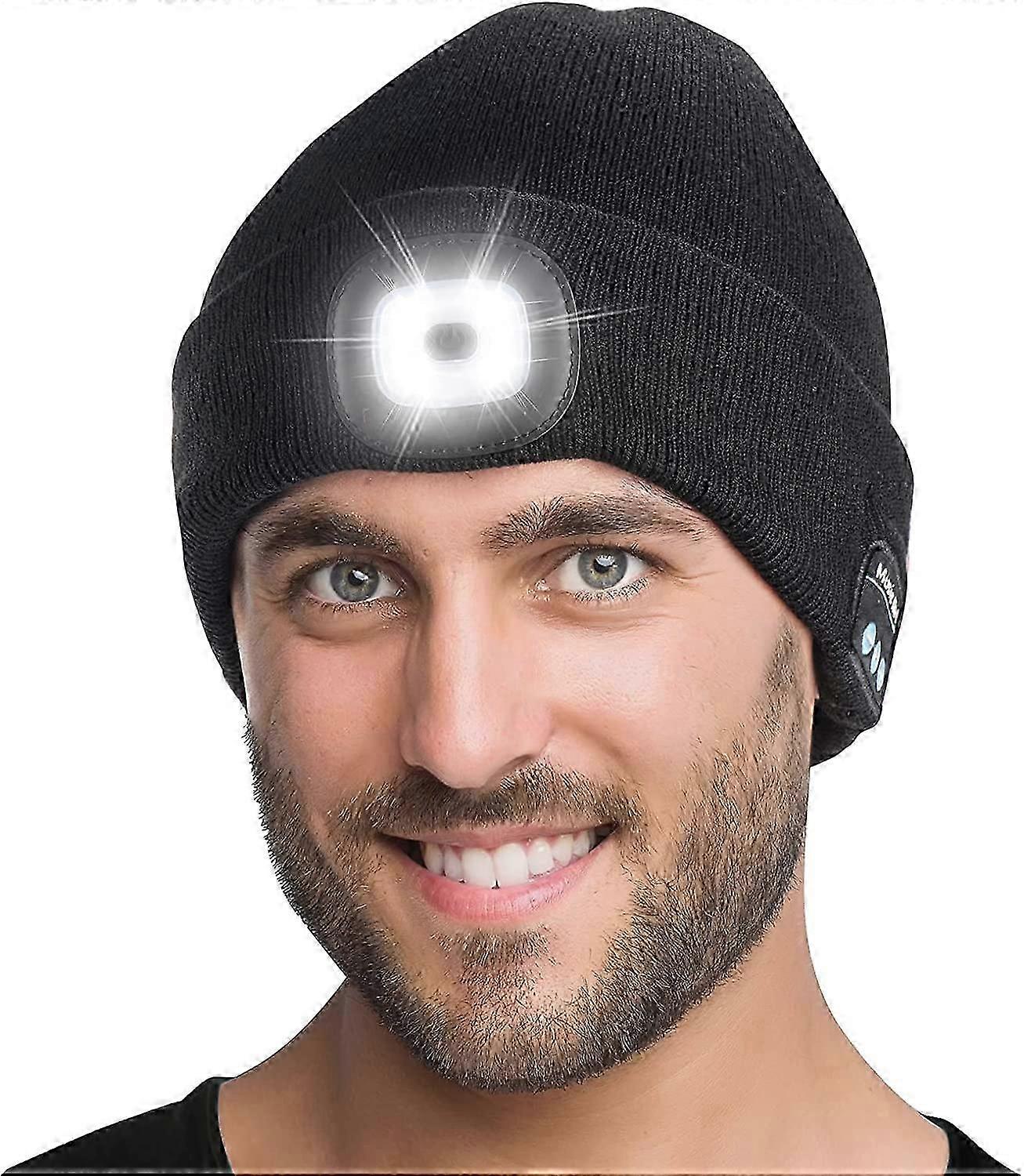 Tutuko Unisex Bluetooth Beanie Hat with Light Built-in Speaker Mic Headlamp Cap with Headphones Tech Gift for Men Women