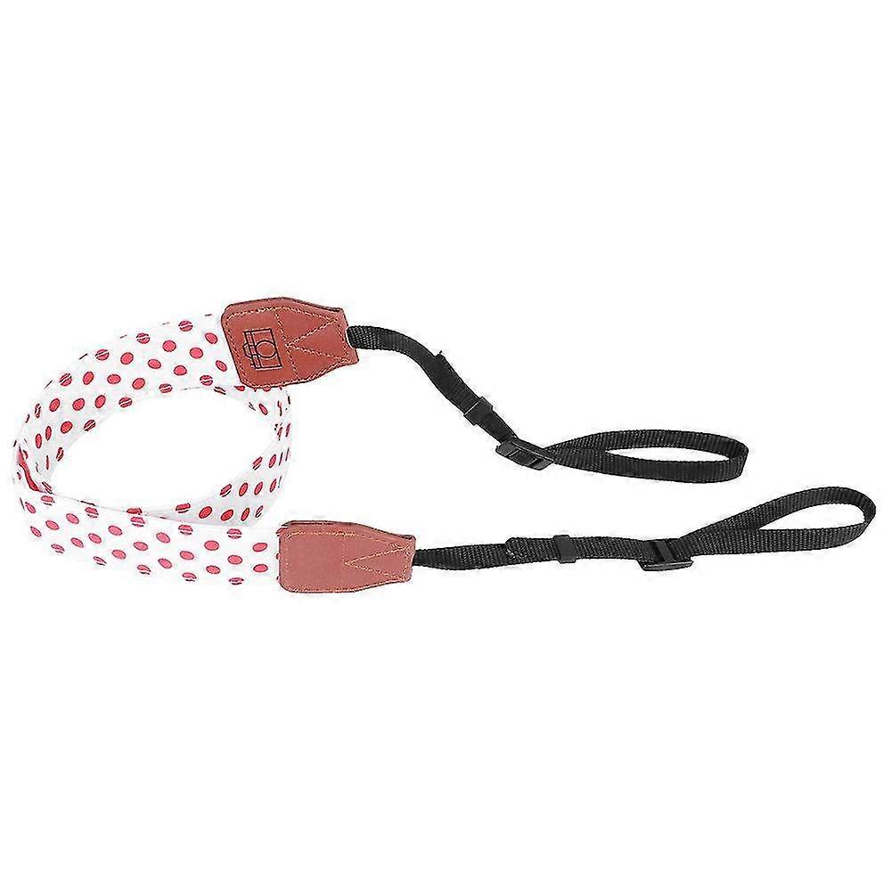 Adjustable PU Leather Camera Shoulder Strap with Red Dots - Stylish Accessory for Digital Cameras on White Background