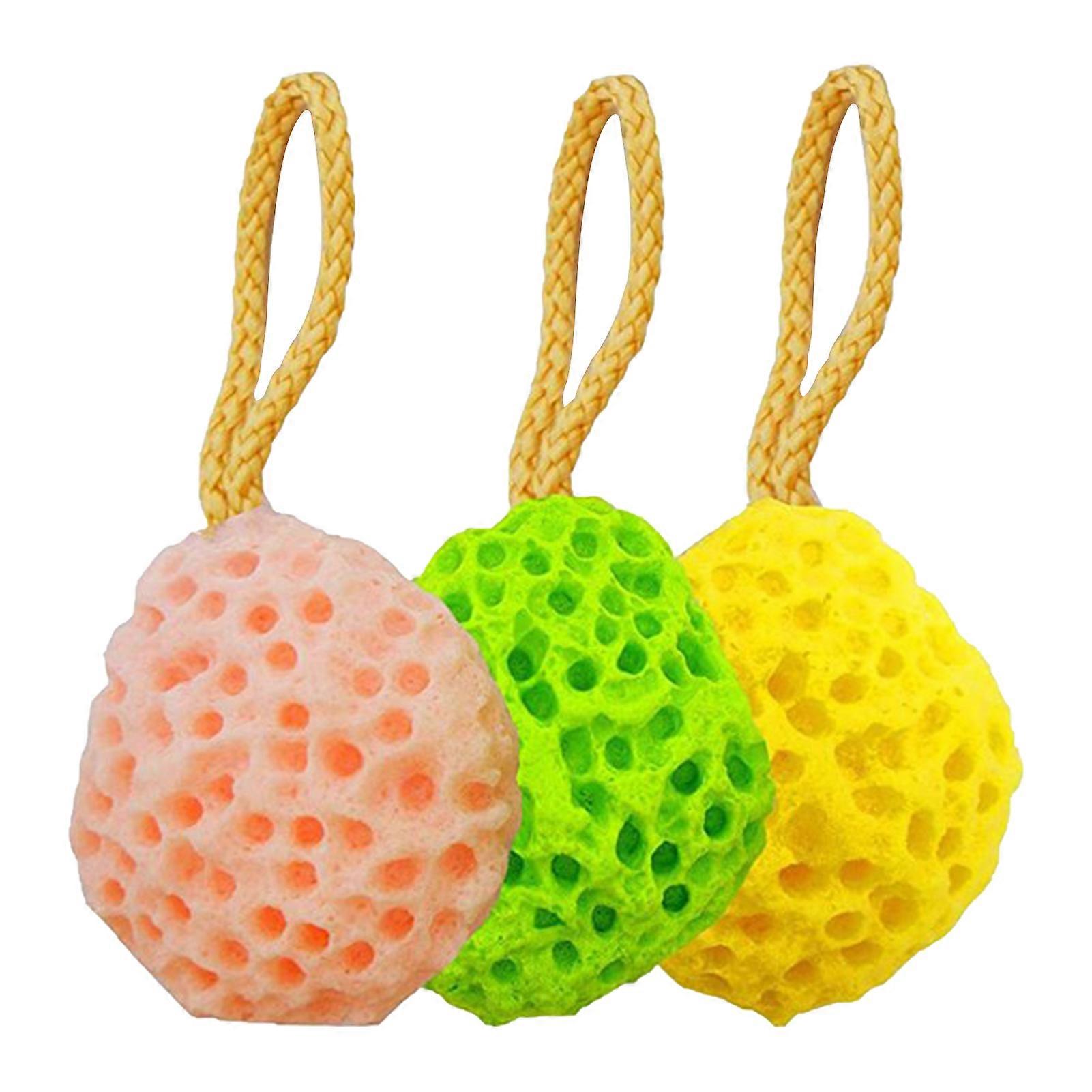 3 件/包粉扑洗身体去角质浴室挂绳皮肤磨砂清洁精致淋浴海绵柔软丰富的气泡