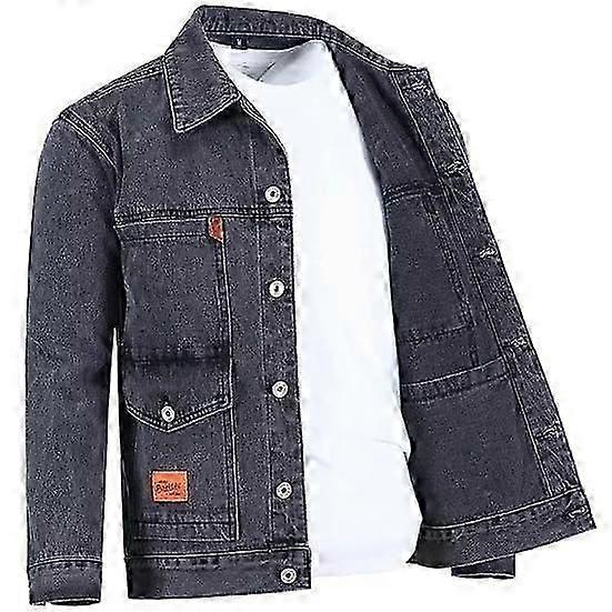 Men Autumn Jacket Long Sleeves Thermal Buttons Pure Color Autumn Denim Jacket for Daily Wear