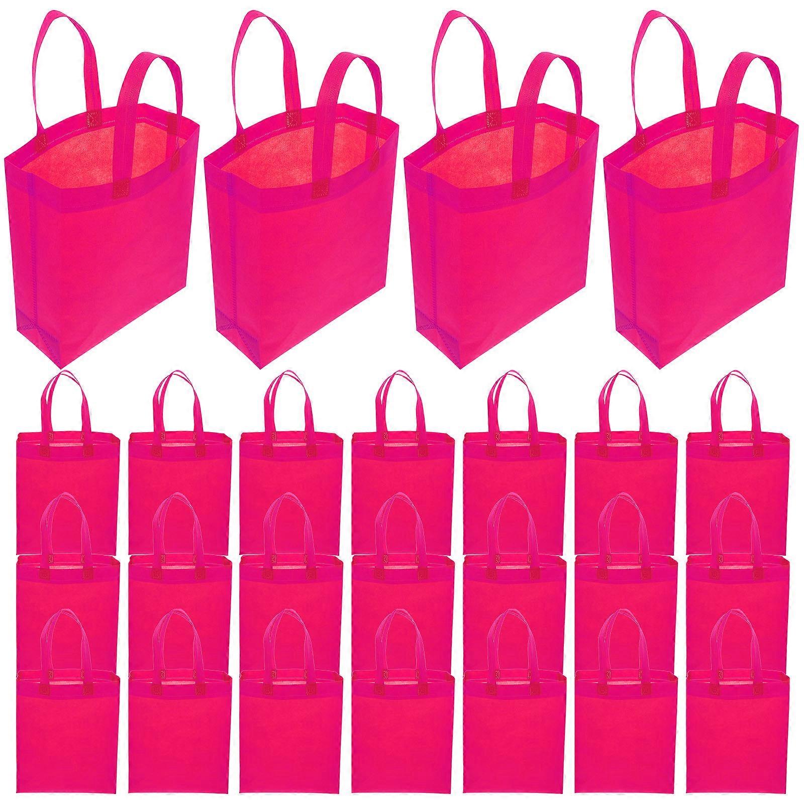 Reusable Non Woven Tote Bags with Handles for Shopping Parties and Storage Rosy Color Large Capacity Lightweight Durable 30 Pieces