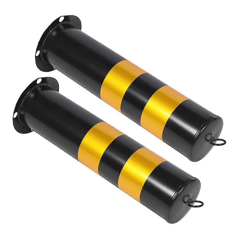 Driveway Security Bollards 2Pcs For Vehicle Blocking And Road Safety Yellow Stainless Steel Designed For Effective Traffic Management