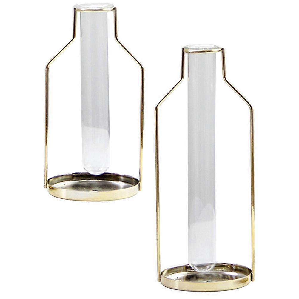 Golden Simple Style Iron Art Vase Hydroponic Planting Storage Container Bottle-like Frame 2Pcs