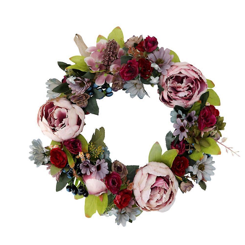 Front Door Wreath Peony Wreath Wall Decoration European Style Multi-Colored 35x35cm Hanging Adornment 1Pc