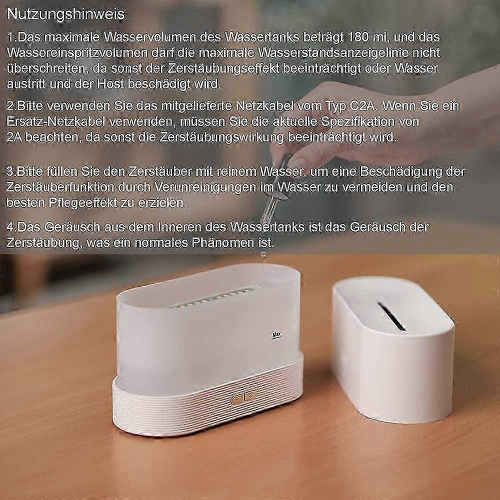 Flame Effect Aroma Diffuser & Humidifier with 180ml Capacity - Essential Oil Diffuser in White for Aromatherapy & Relaxation