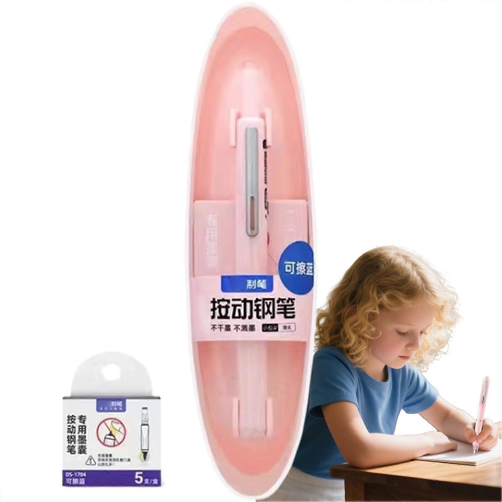 Extendable Fountain Pen with Leak Protection, 0.38mm Fine Tip, Refillable Cartridges for Calligraphy and Journaling, Pink