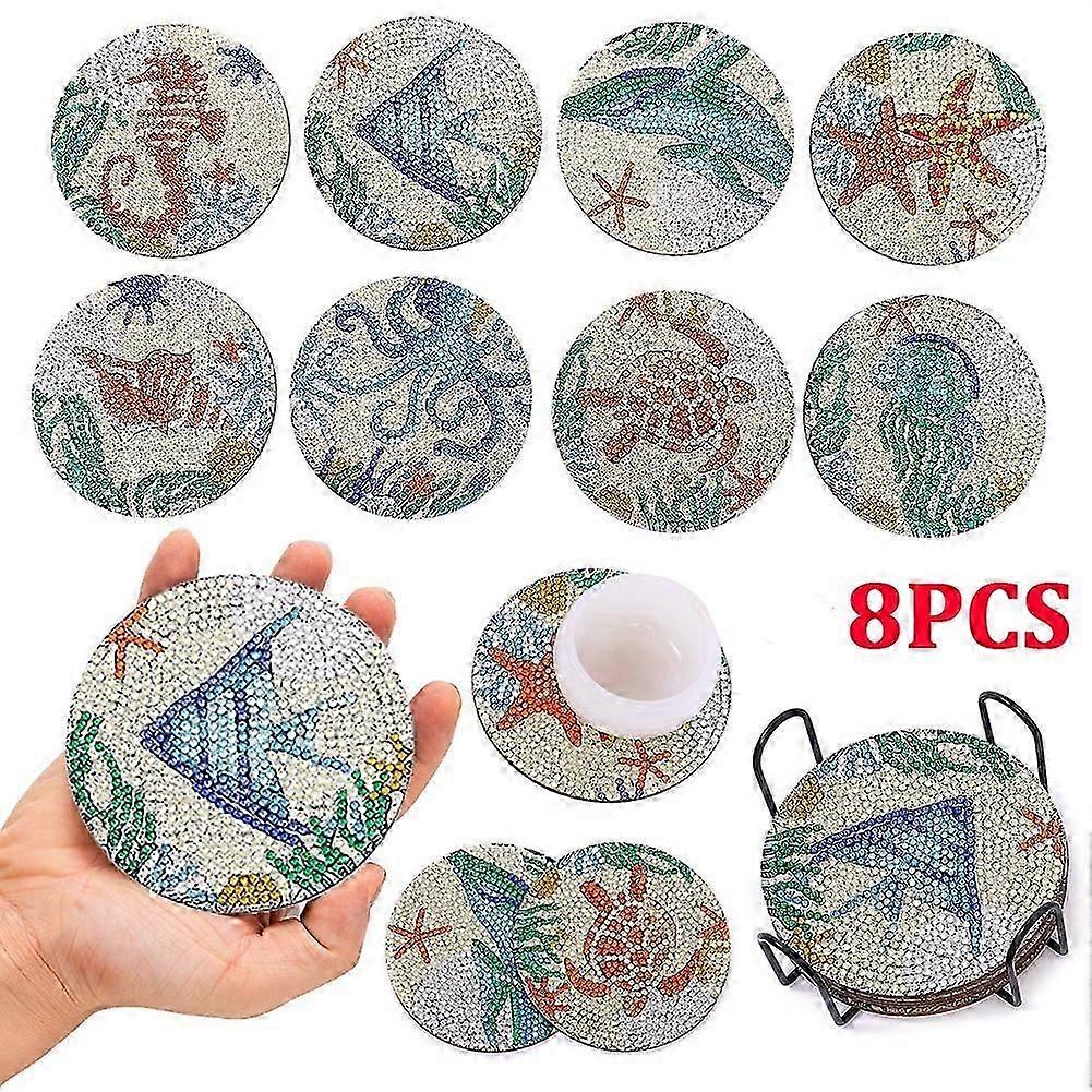 8PCS Ocean Series Diamond Painting Coaster Set
