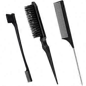 3-teiliges schlankes Dutt-Bürstenset mit doppelter Kantenbürste und Rattenschwanzkamm für Haarstyling und -pflege
