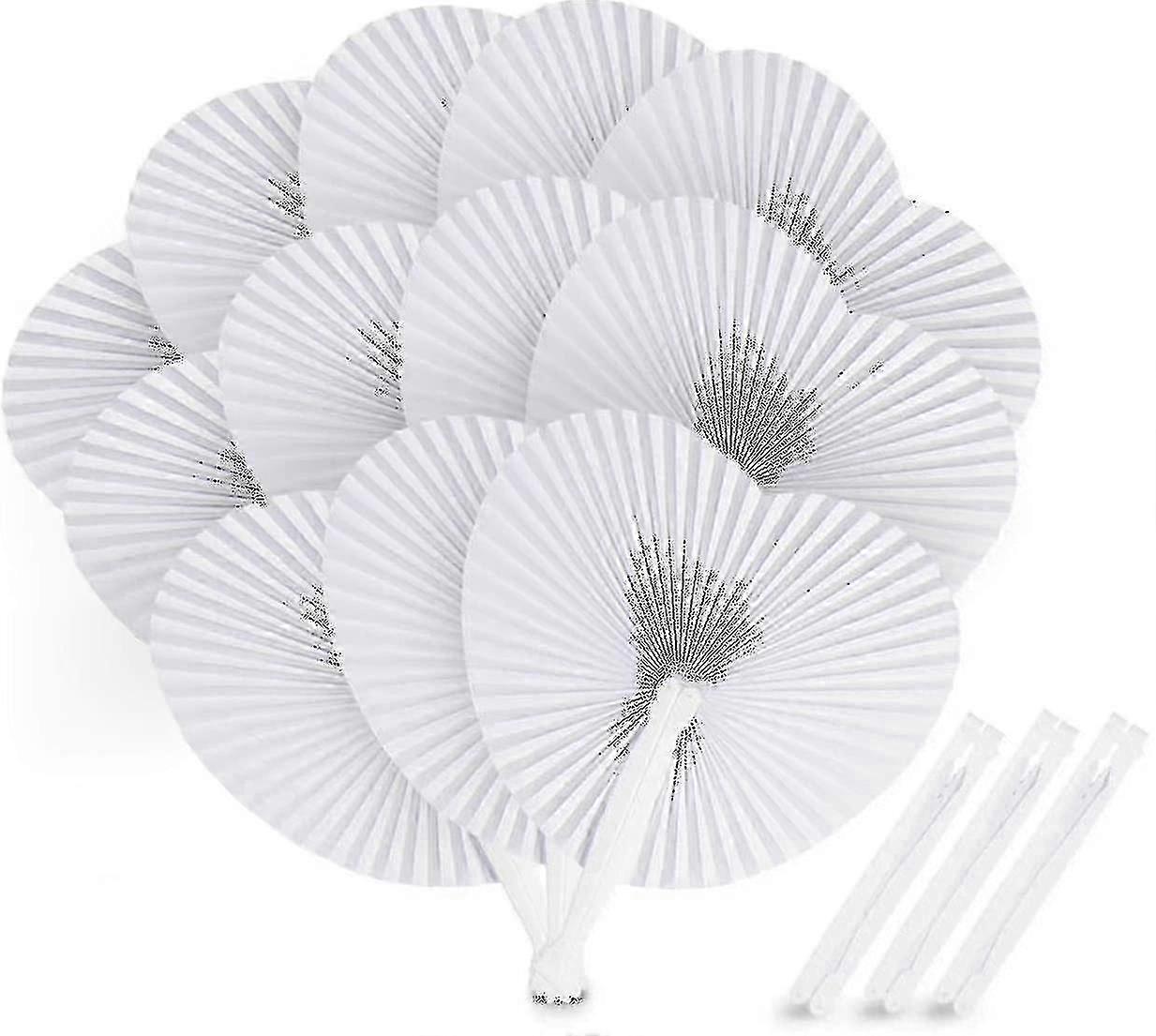 24 stk bryllup papir fans hjerteformet hvid foldbar lomme fan til fest favor