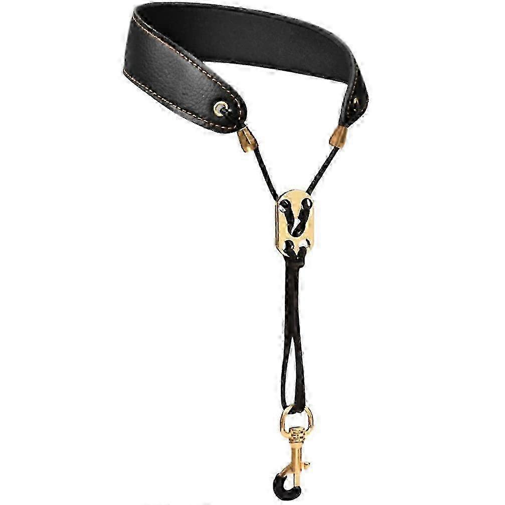 Black Leather Saxophone Neck Strap for Saxophone, Adjustable & Comfortable Sax Strap