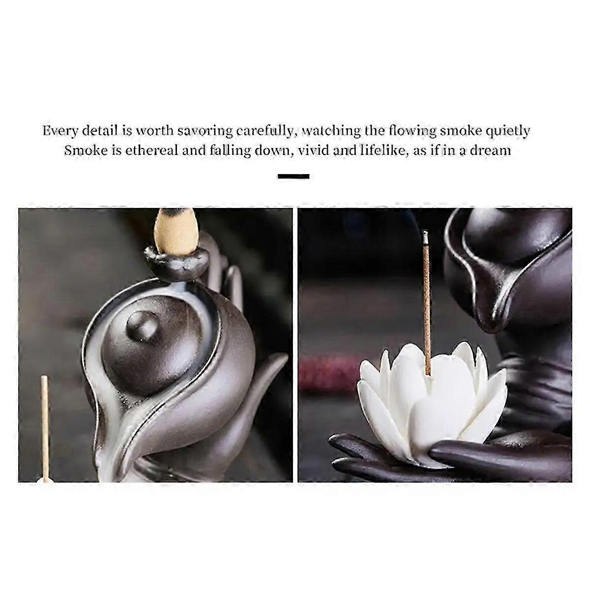 Buddha Hand Backflow Incense Burner Buddha Lotus Hand Backflow Lotus Hand Vintage Lucky Church Holder Charcoal A