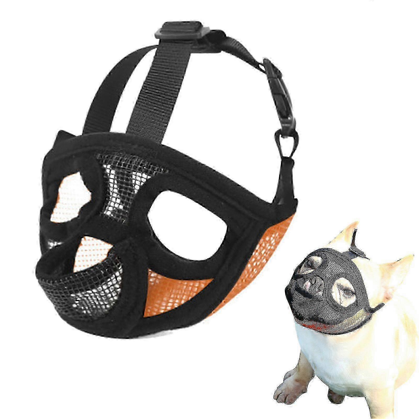 Breathable mesh muzzle for bulldog - Adjustable short snout design-Medium-Orange