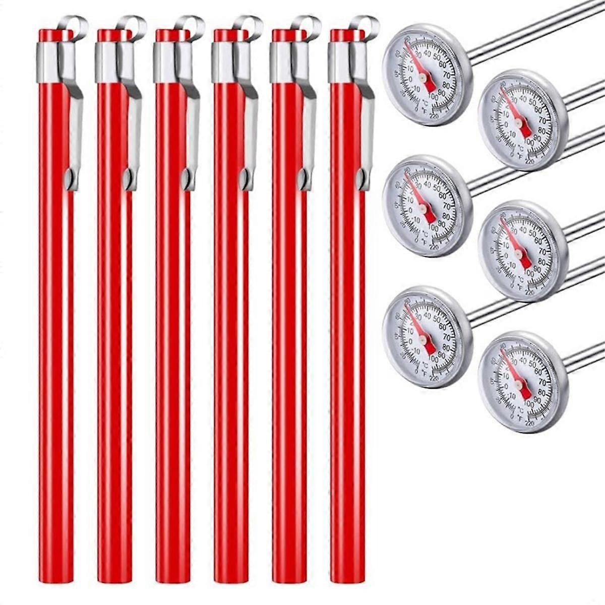 6PCS Stainless Steel Kitchen Thermometer with Red 5 Inch Long Stem 1Inch Dial Thermometer Milk Frot