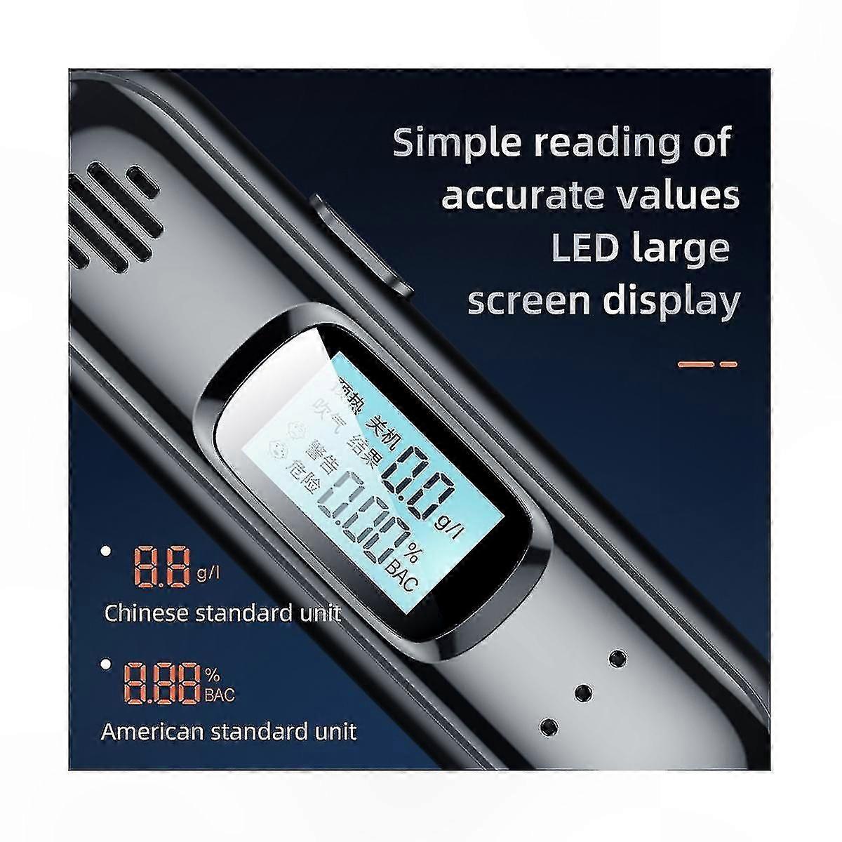 Digital Breathalyzer with LED Screen Portable Rechargeable Alcohol Tester Automatic Display