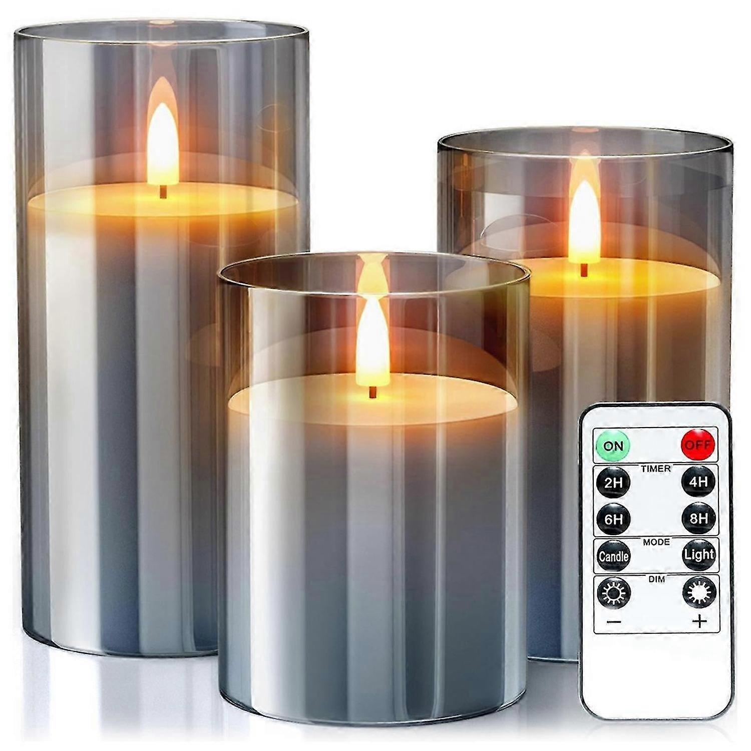 Flameless Candles Christmas Glass with Remote (Grey)