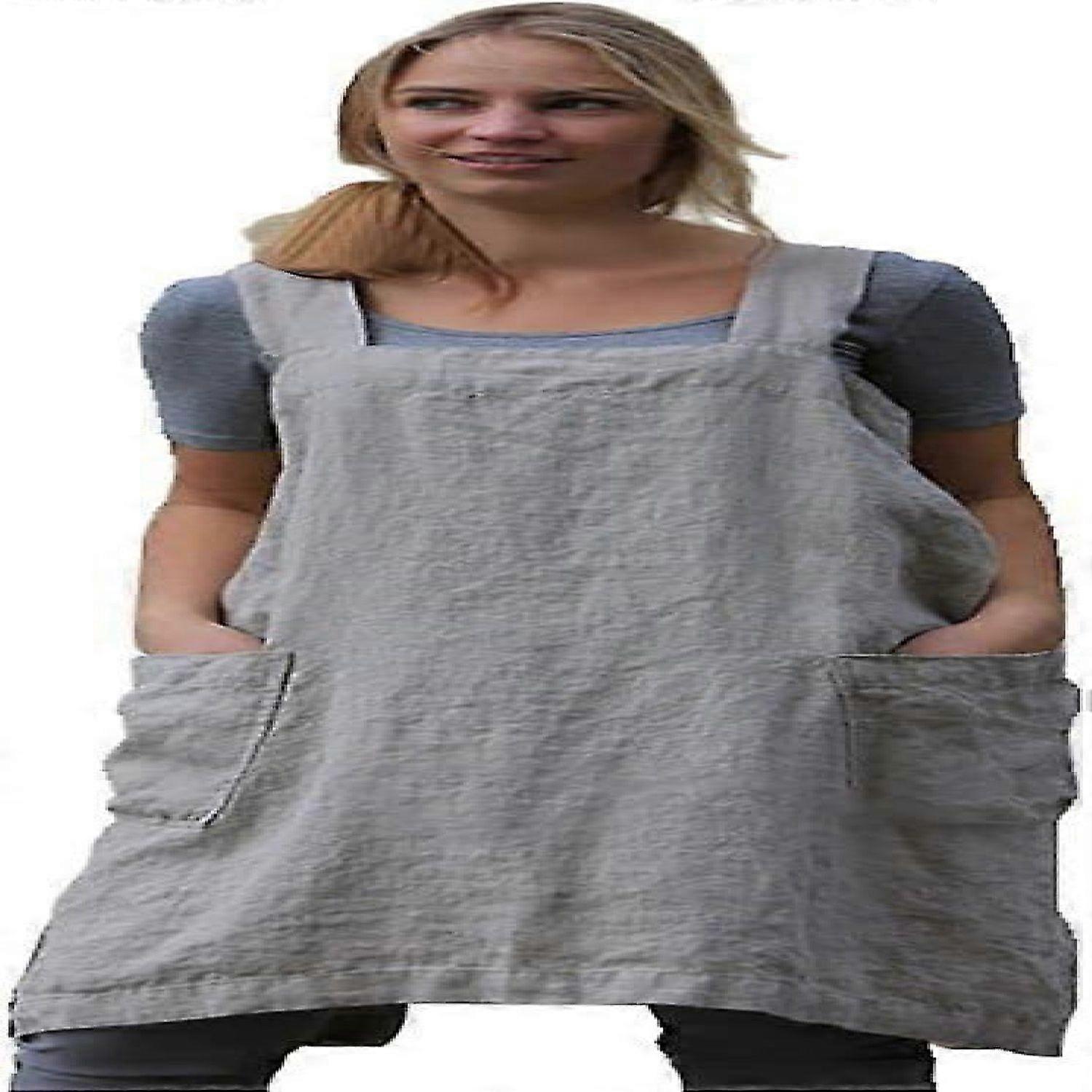 Women's square apron linen blend apron black -HK908