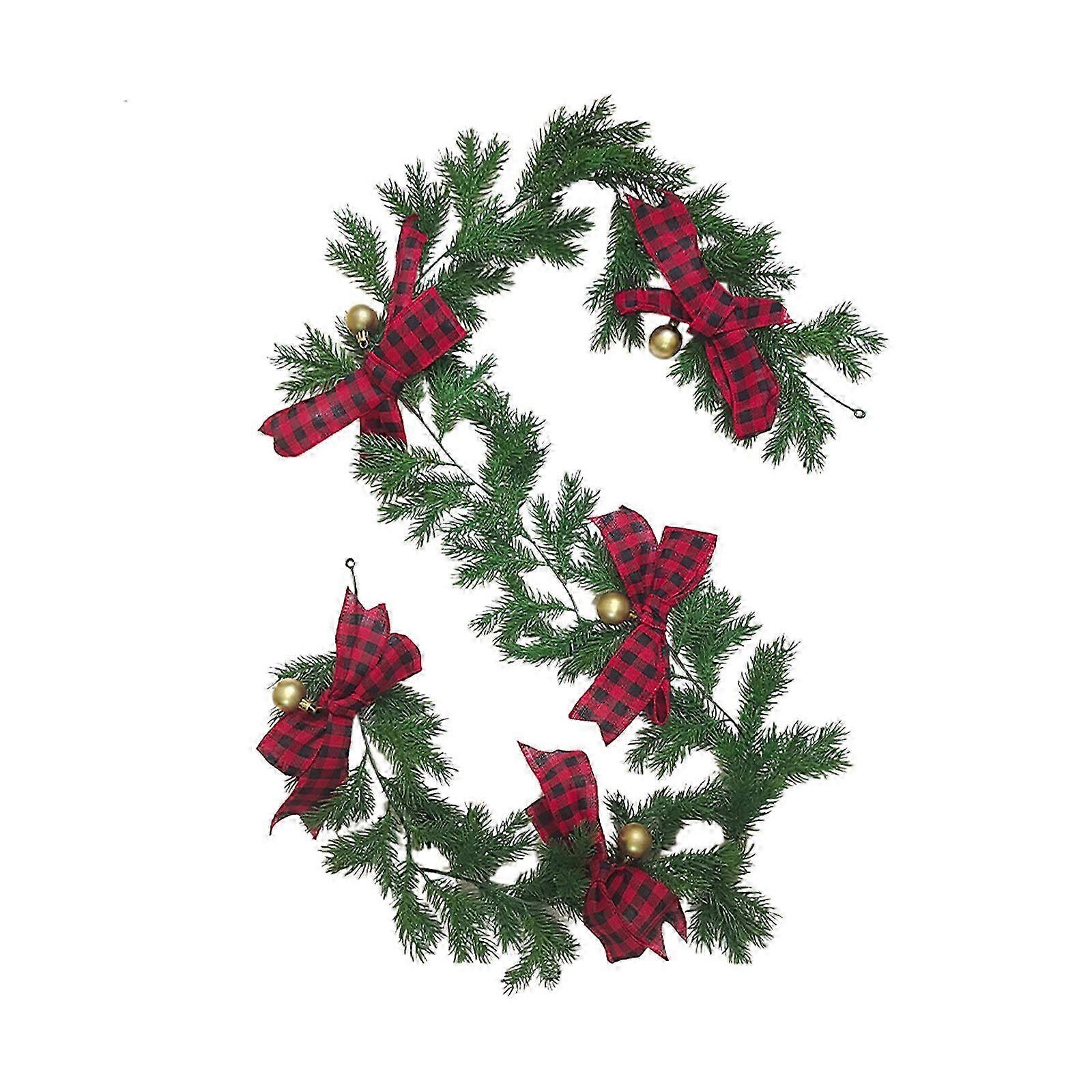 Artificial Green Vines with Christmas Bows for Holiday Table & Fireplace Decor, Approx. 71-Feet Long