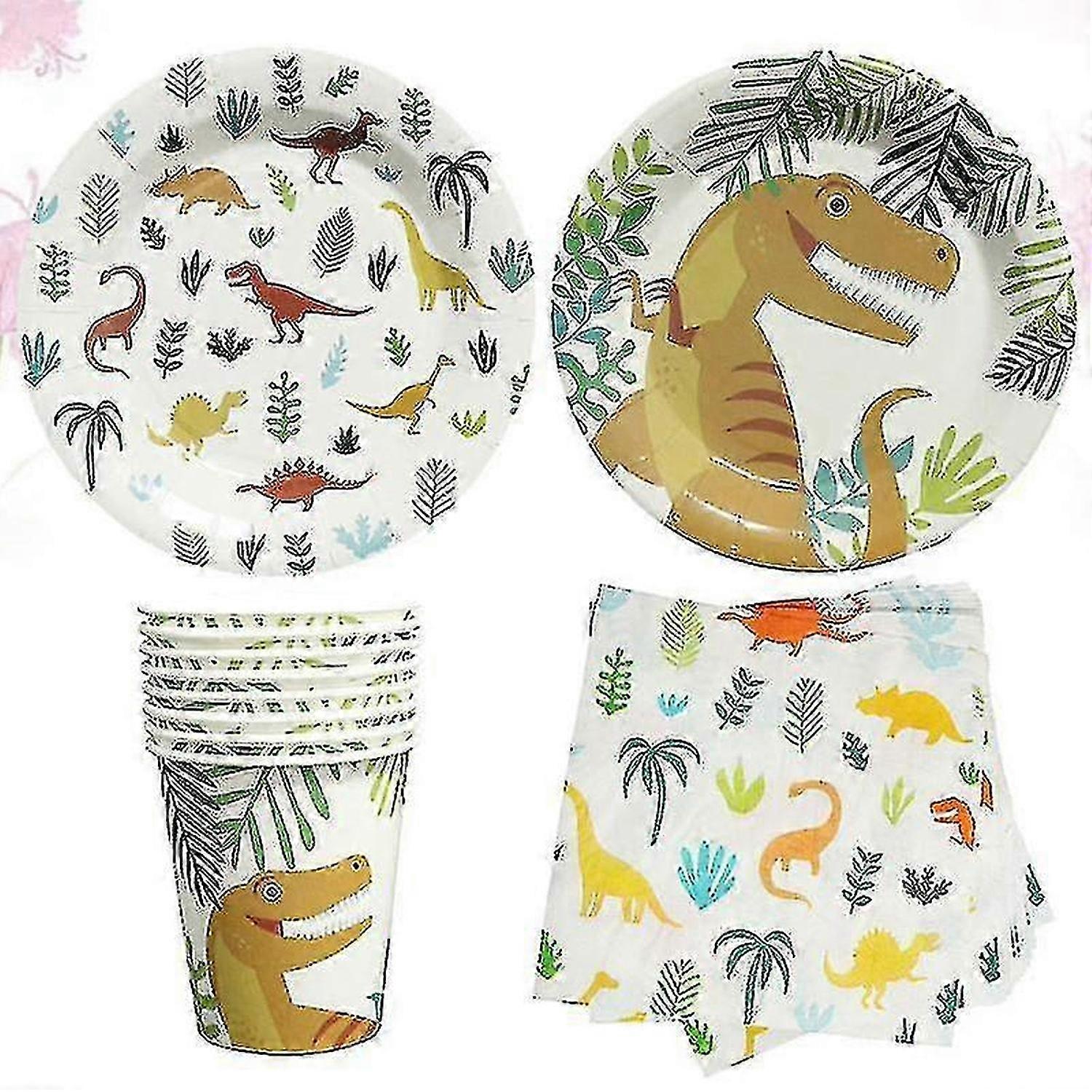 1 Set/64pcs Exquisite Tableware Dinosaur Themed Party Tableware Paper Cup Plate Tissue
