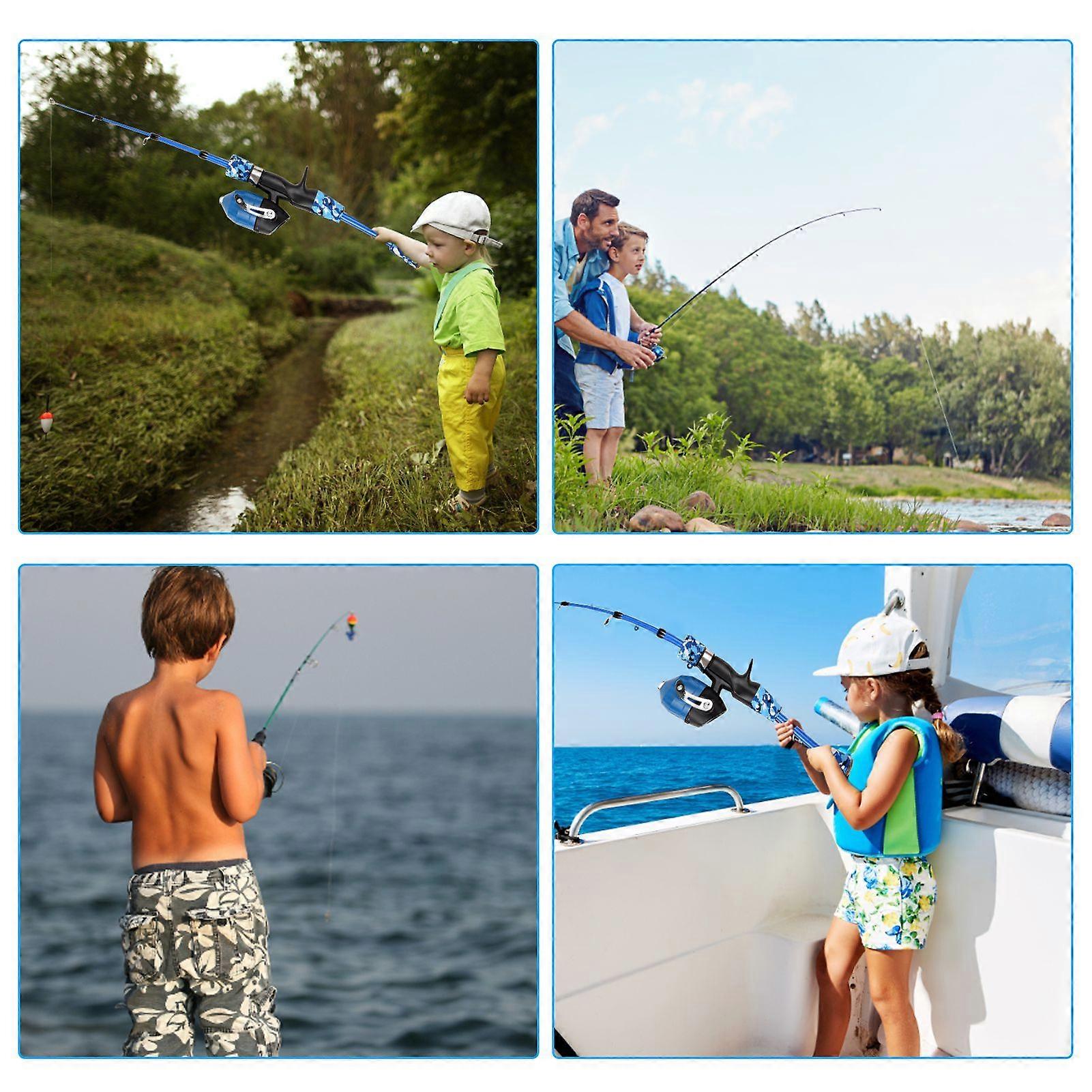 Kids Fishing Rod and Reel Combo Full Kit 1.2m/1.5m Telescopic Casting Rod Pole with Spincast Reel and Hooks Lures Swivels Carry Bag