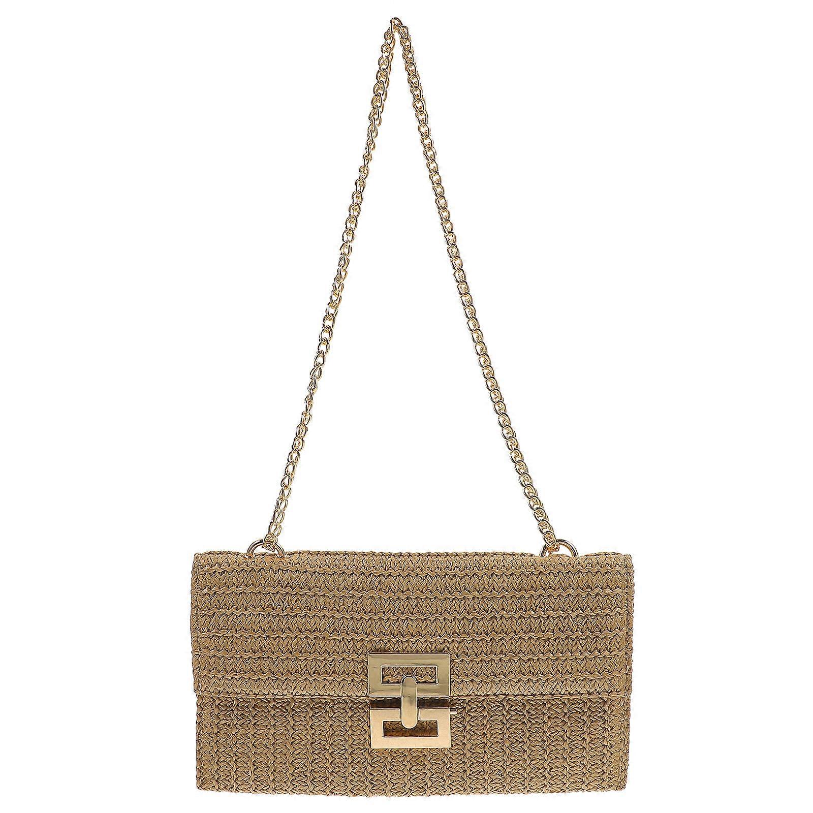 Imitation Straw Clutch Purse for Tool Classic Beige Clutch Bag with Chain