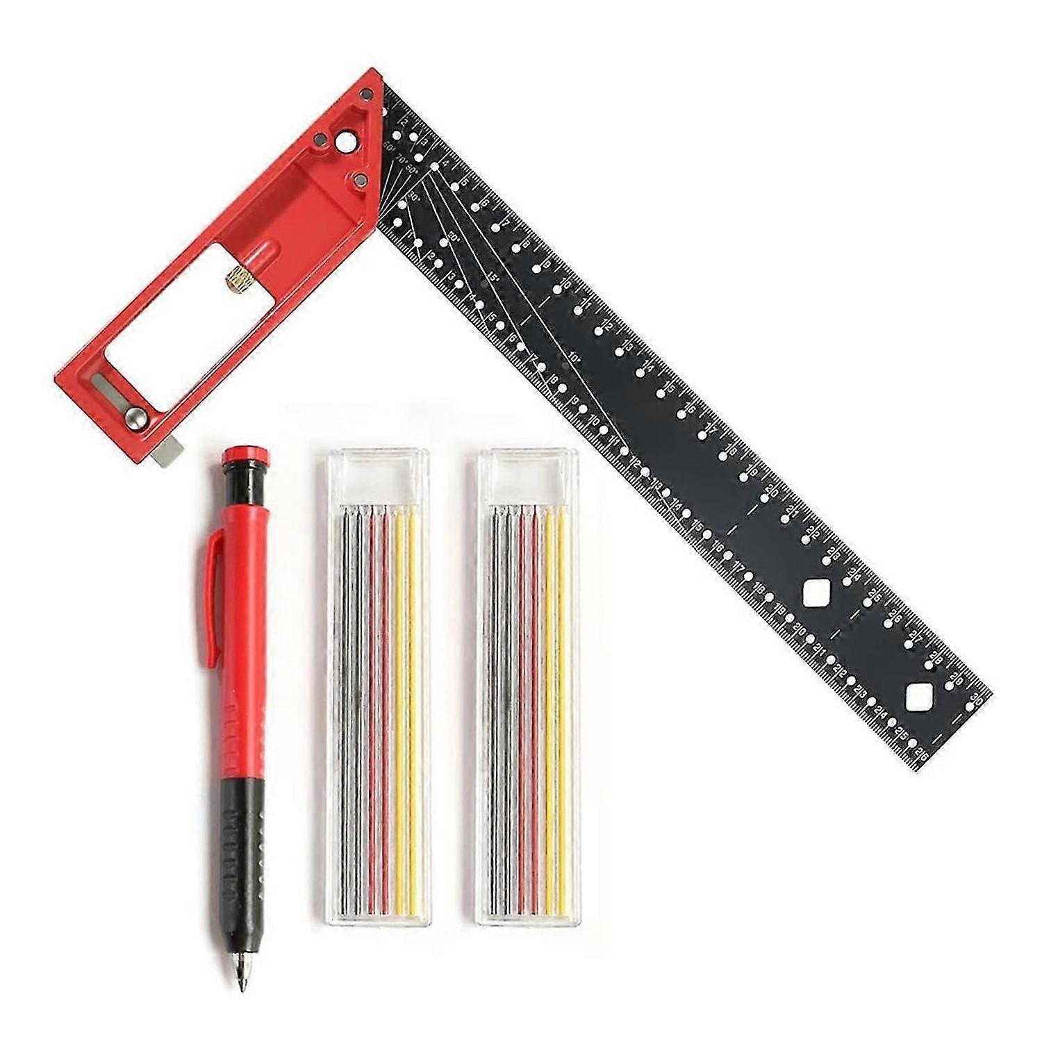 12in Woodworking Framing Square Ruler Adjustable Carpenter Square Layout Tool with 1Pc Carpenter Pen