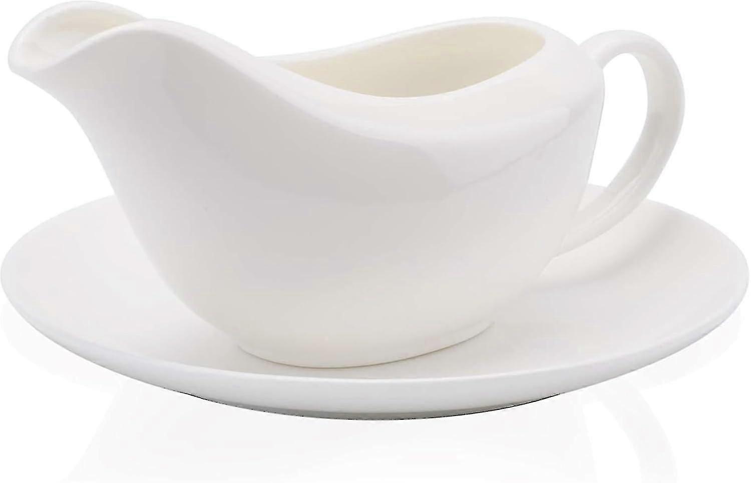 Yesland 2 Pcs 15 oz Gravy Boat, Ceramic White Easy-Pour Gravy Boat for Dining, Holiday Meals & Parties(Gift Of K)-13.5 oz