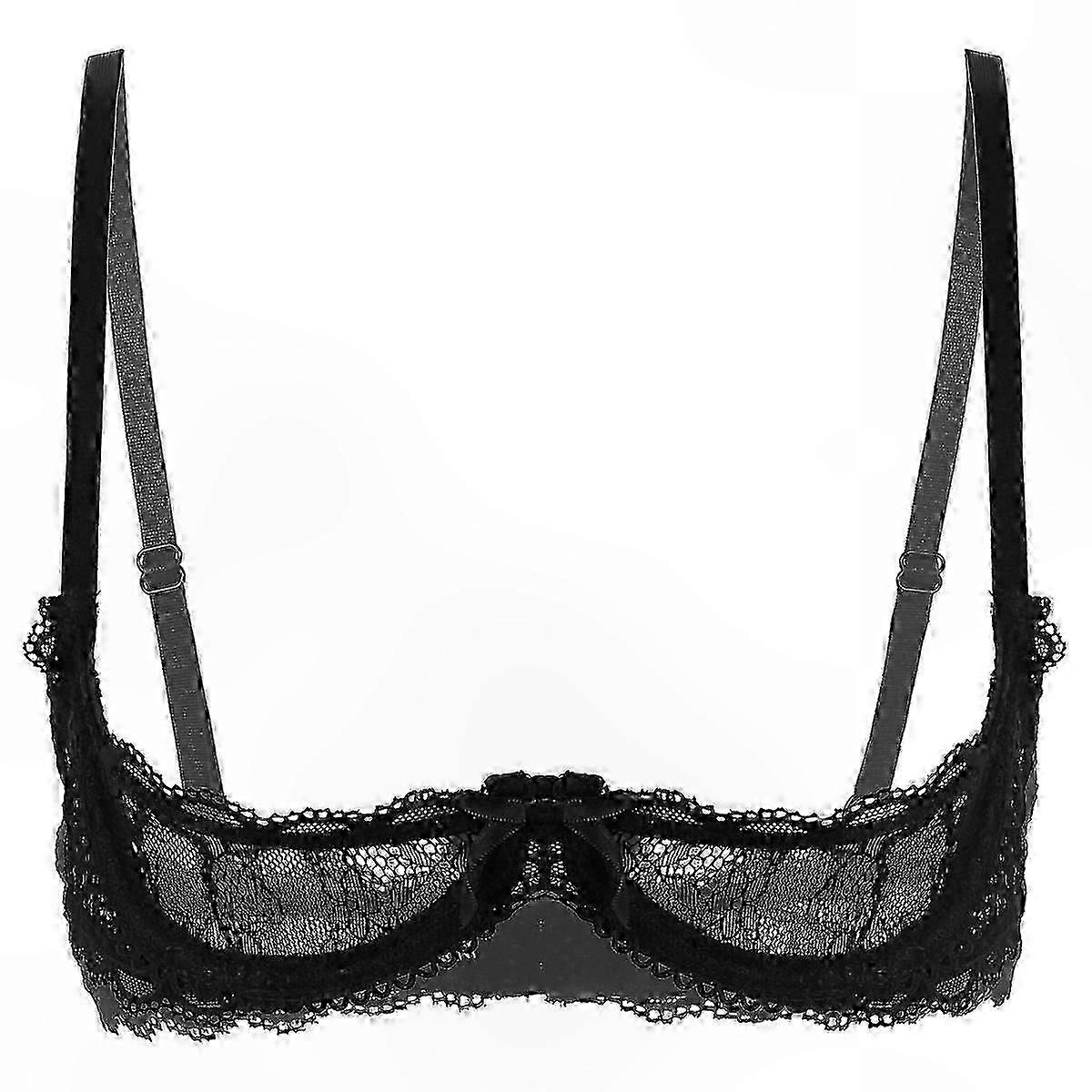 Sheer Lace Open Cup Bra with Adjustable Straps, See-Through Push Up Underwire Lingerie