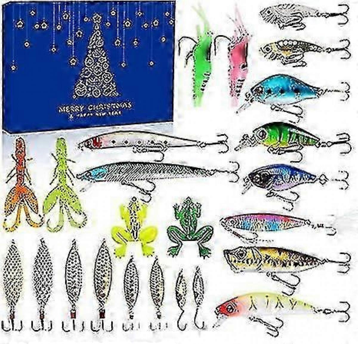 Fishing Advent Calendar 2025 για ενήλικες Σετ δολωμάτων ψαρέματος 24 ημερών για ενήλικες άνδρες έφηβοι αγόρια ψαράδες