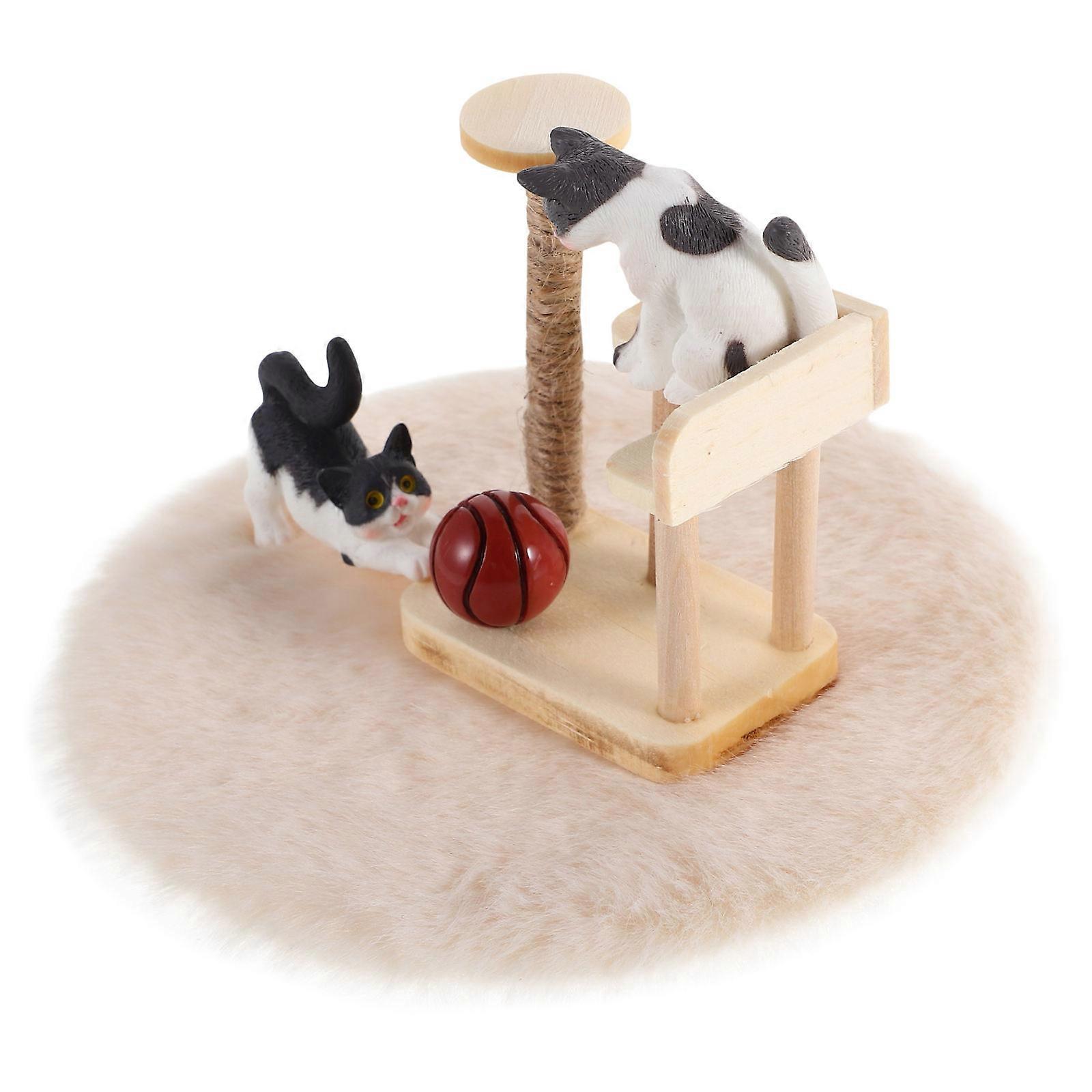 Wooden Cat Tree Ornament Dollhouse Accessories for 2Sets Miniature Toy