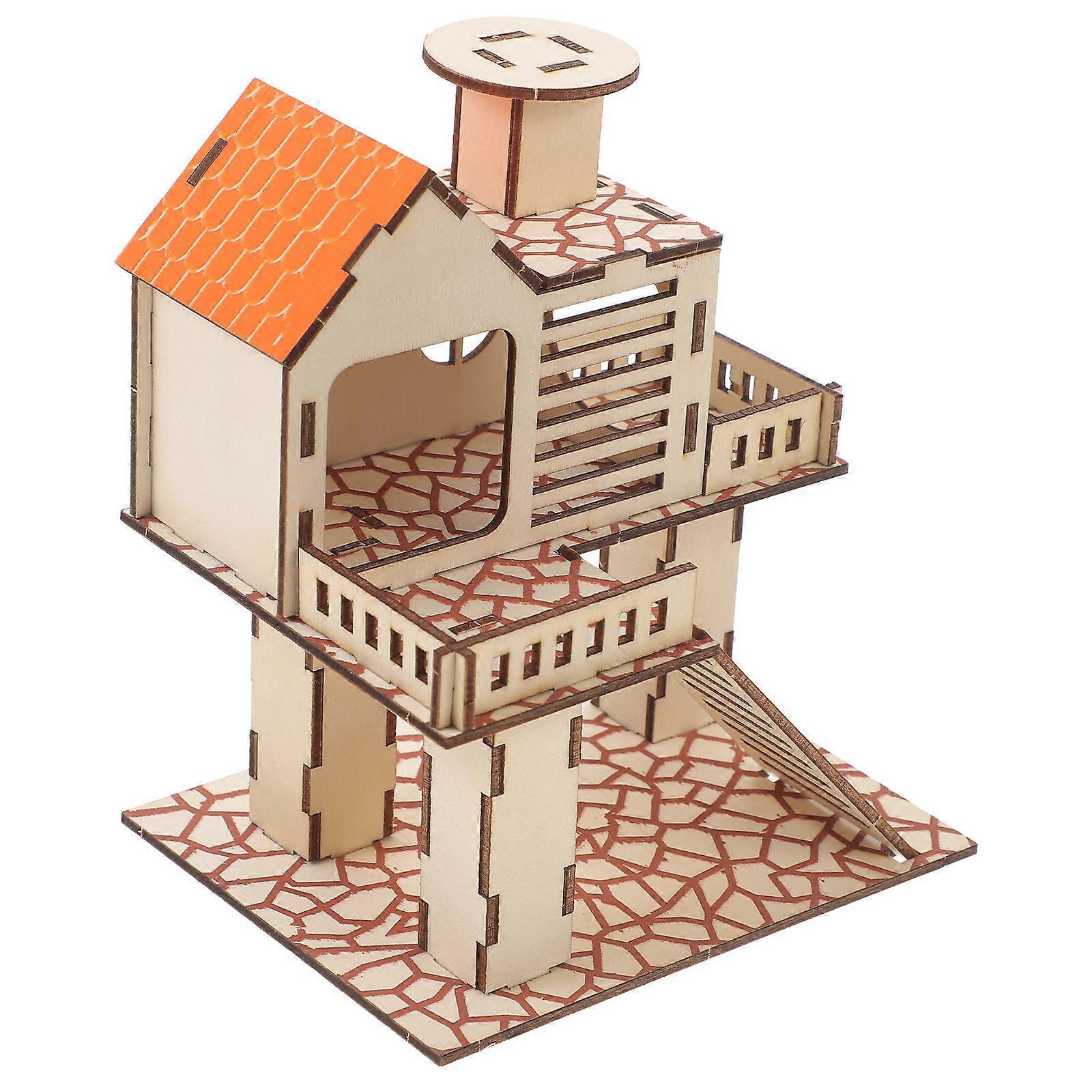 Wooden Hamster House Hideout for 2Pcs Small Pets with Climbing Ladder