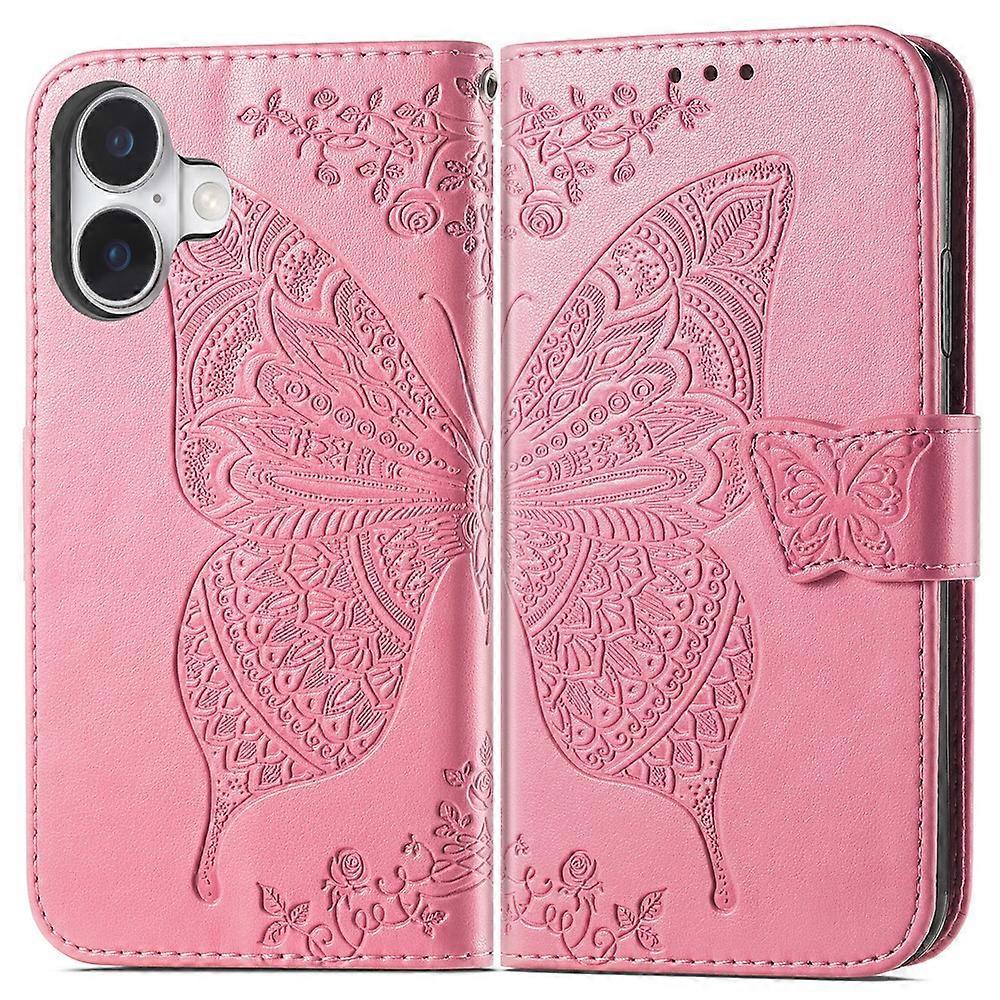 Compatible For iPhone 17 Case with Strap Butterfly Pattern PU Leather Wallet Phone Cover