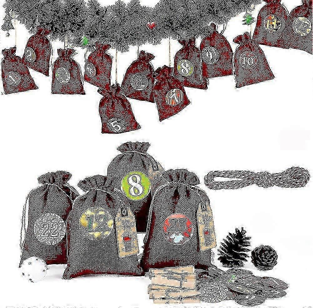 Ημερολόγιο άφιξης για την πλήρωση της μεγάλης τσάντας γιούτας ημερολογίου Χριστουγέννων 13x17cm