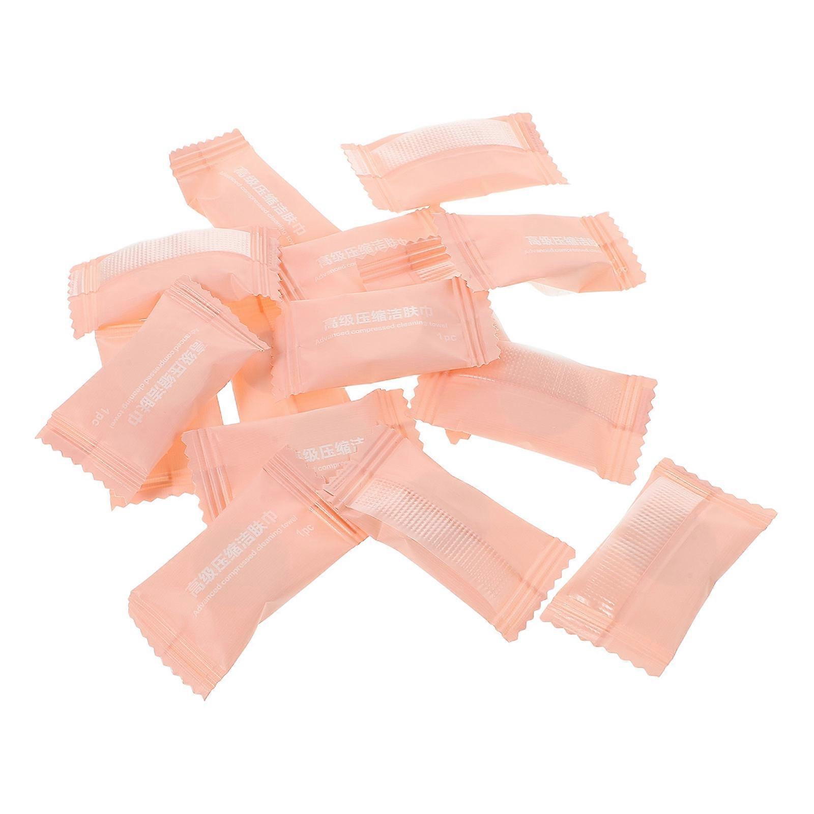 Compressed Disposable Face Towel Portable Travel Towel Pink 20x2cm 50Pcs/Pack
